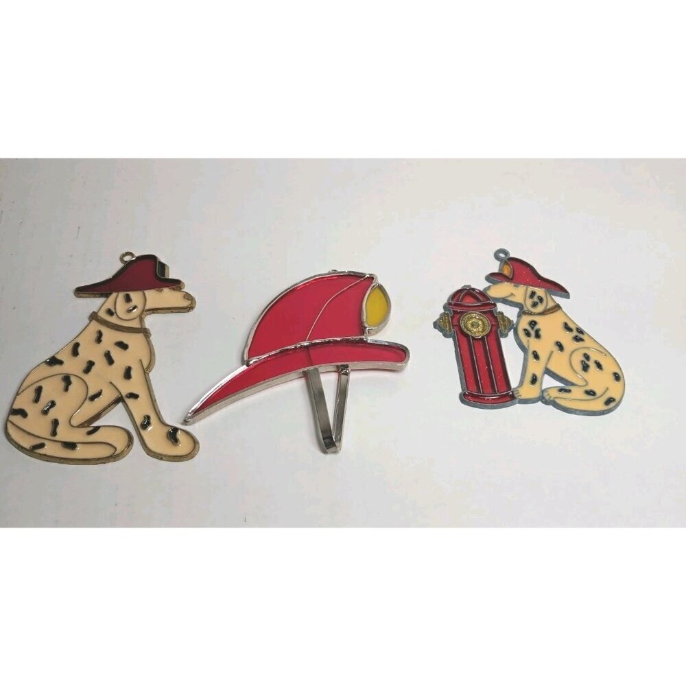 Vintage Fire Hydrant Dalmatian Dog Suncatcher Firefighter Lot Of 3 Collectibles